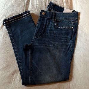 Dark Blue Denim Mid Rise Slim Crop
